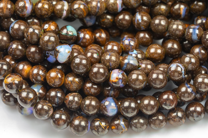 Natural Australian Yowah Matrix Boulder Opal Beads 4mm 6mm 8mm 10mm 12mm 15.5 Strand image 1