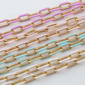 18K Gold Plated and Enamel Plated Copper Chunky Thick Colorful Oval Link Chain By The Foot Summer Jewelry Making/Designs- 7x11mm 10x13mm