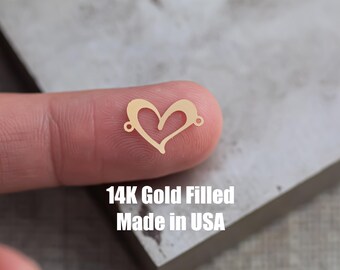 gold filled fancy heart connector - sterling silver or solid gold- permanent jewelry connectors- charm bar, pendant, 10 mm tall