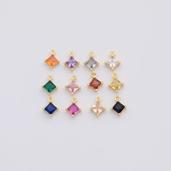 18K Gold pvd 5mm birthstone charm solitaire diamond square charms round made in usa - Tarnish Resistant