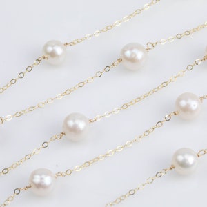 Gold Filled Satellite Freshwater Pearl 6-7mm Round Pearl Rosary Chain, Wholesale, BULK Low Price, Chain by foot Permanent Jewelry Chain