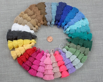 Ombre Puffy Tassels- 75mm - Triple Color- High Quality-30 Colors- Medium Size Solid Colors-2 pcs Per Order- Perfect for Earrings