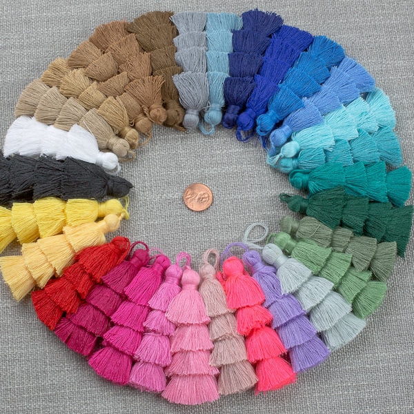 Ombre Puffy Tassels- 75mm - Triple Color- High Quality-30 Colors- Medium Size Solid Colors-2 pcs Per Order- Perfect for Earrings