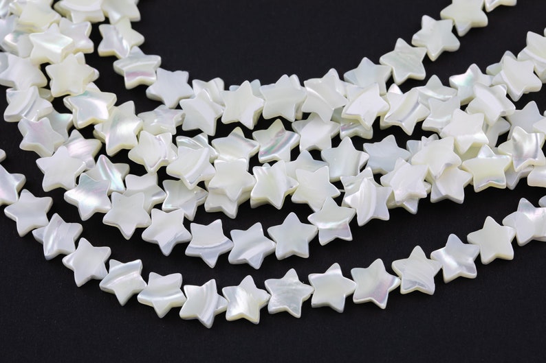 Iridescent White Mother of Pearl MOP Shell Star Beads 6mm to 12mm 15.5'' Strand image 4