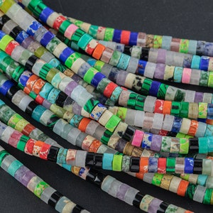 Multi Gemstone Heishi Discs Beads 2x4mm 3x6mm 15.5" Strand