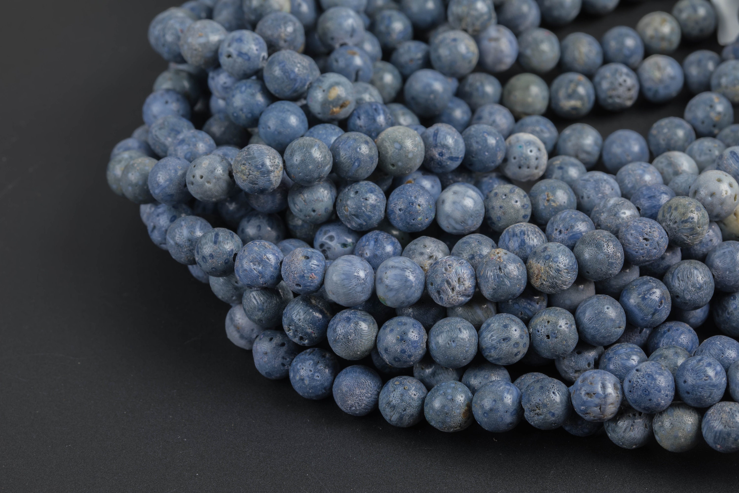 6mm Blue Coral Round Gemstone Beads 8-Inch Strand
