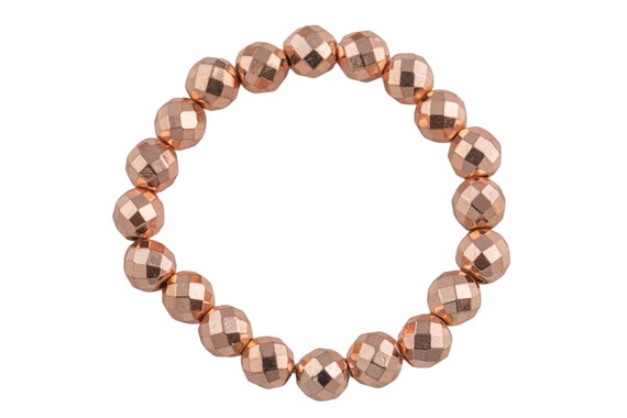 Rose Gold Hematite Bracelet Faceted Round Size 10mm and 12mm