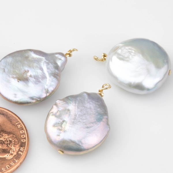 USA Gold Filled Natural Coin Pearl Charms Drop Pendant Handmade Approx. 12mm. Made w Natural Freshwater Coin Pearl and Gold Filled Wire