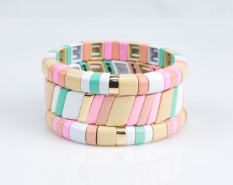 Large   Stretchy Bracelet-Pastel Stack - 7-7.5- Wholesale Pricing Enamel  Beads