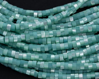 Teal Aqua Pastel Mother of Pearl 4mm Heishi Beads 15.5" Strand Shell Beads