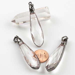 Teardrop Clear Crystal Wrapped In Gunmetal Pendants- medium Size 14*54mm