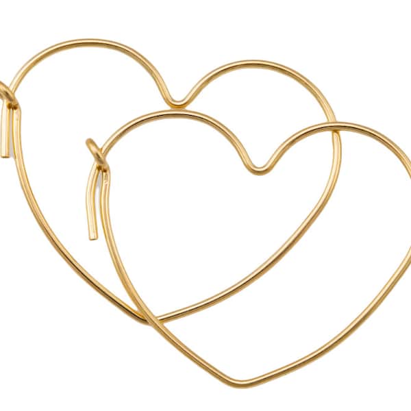 Cerchi per perline a forma di cuore in oro 14kt - 25mm/30mm/45mm - Filo per orecchie a cerchio a cuore calibro 21 - Filo a cuore aperto - Spedizione dagli Stati Uniti