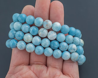 Larimar Quartz Bracelet  Round Size 10mm- Handmade In USA- approx. 7-7.5" Bracelet Crystal Bracelet- LGS