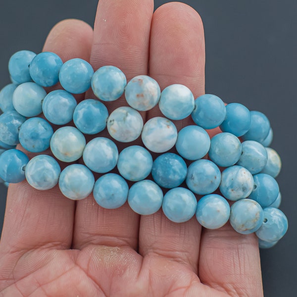 Larimar Quartz Bracelet  Round Size 10mm- Handmade In USA- approx. 7-7.5" Bracelet Crystal Bracelet- LGS