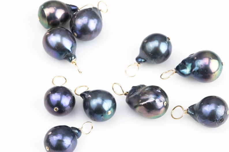 Made with Freshwater Pearl and Gold Filled Wire USA Gold Filled Black Baroque Pearls Peacock Charms Drop Pendant Handmade Approx 11-12mm