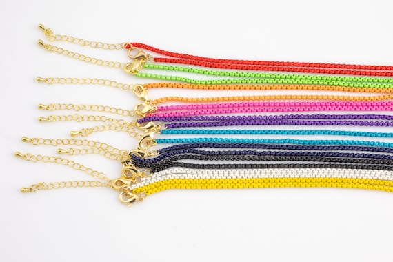 Enamel Chain Box Chain Necklace, Enamel 