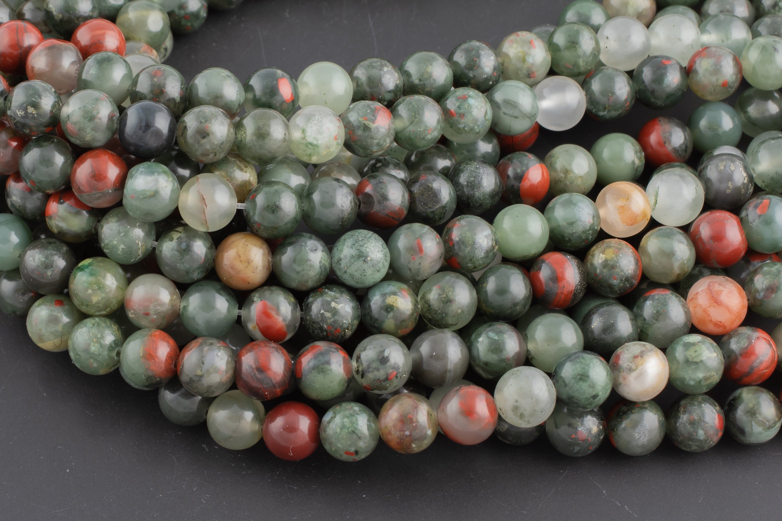 African Bloodstone Beads Blood Stone Beads, High Quality in  Round,-Full Strand 15.5 inch Strand, 4mm, 6mm, 8mm, 12mm, or 14mm Beads