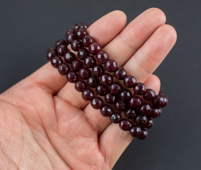 Red Garnet Bracelet Faceted Round Size 6mm 7mm 8mm 9mm Handmade In USA Natural Gemstone Crystal Bracelets Handmade Jewelry approx. 7 image 2