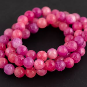 Mango Fuchsia Jade Bracelet Round Size 6mm and 8mm Handmade In USA Natural Gemstone Crystal Bracelets Handmade Jewelry - approx. 7&quot;