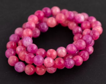 Mango Fuchsia Jade Bracelet Round Size 6mm and 8mm Handmade In USA Natural Gemstone Crystal Bracelets Handmade Jewelry - approx. 7"