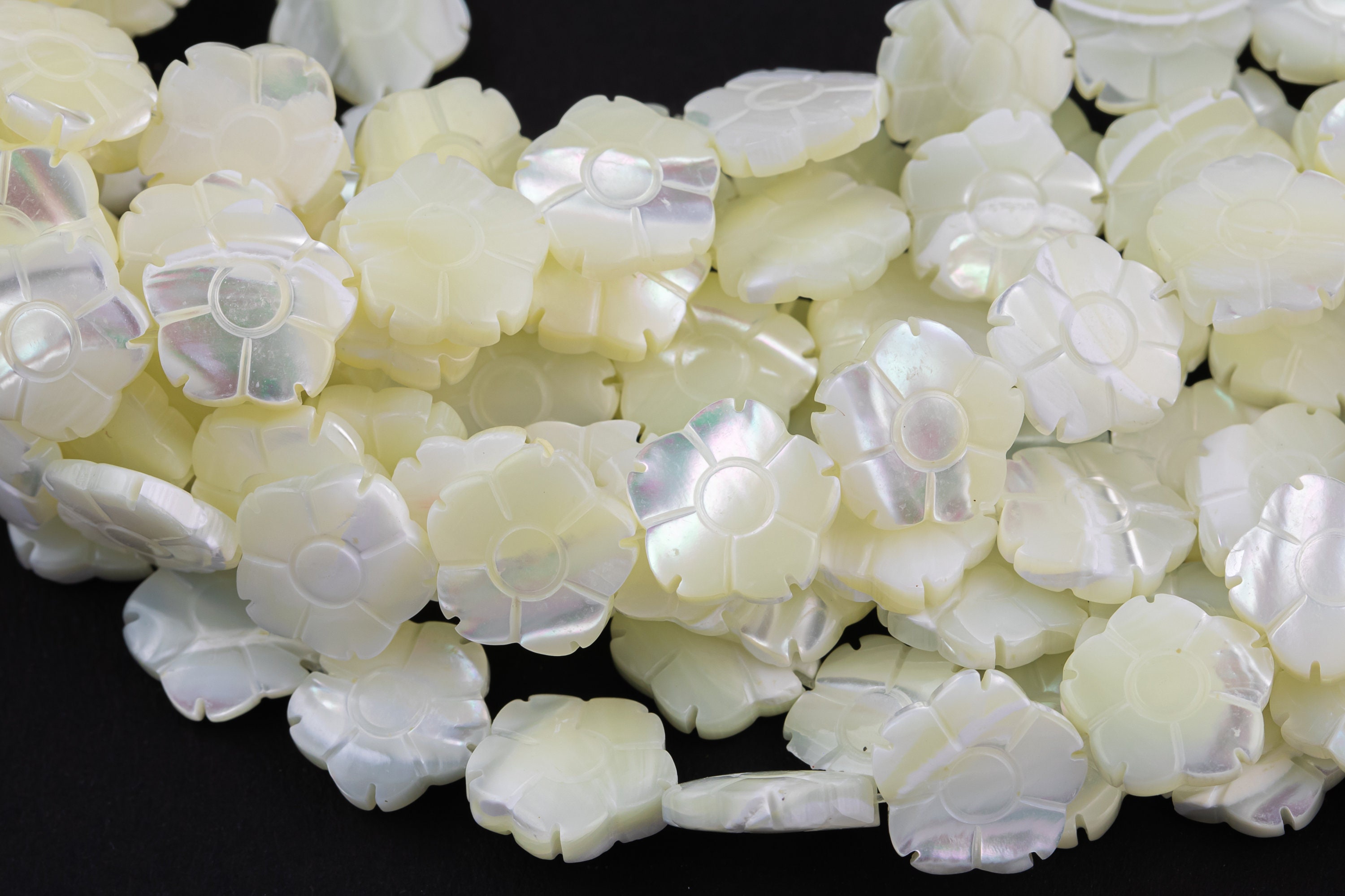 AAA Iridescent Carved Natural White Mother of Pearl Shell Carved Flower ...