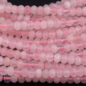 Natural Rose Quartz , High Quality in Faceted Roundel, 6mm, 8mm, 10mm Gemstone Beads