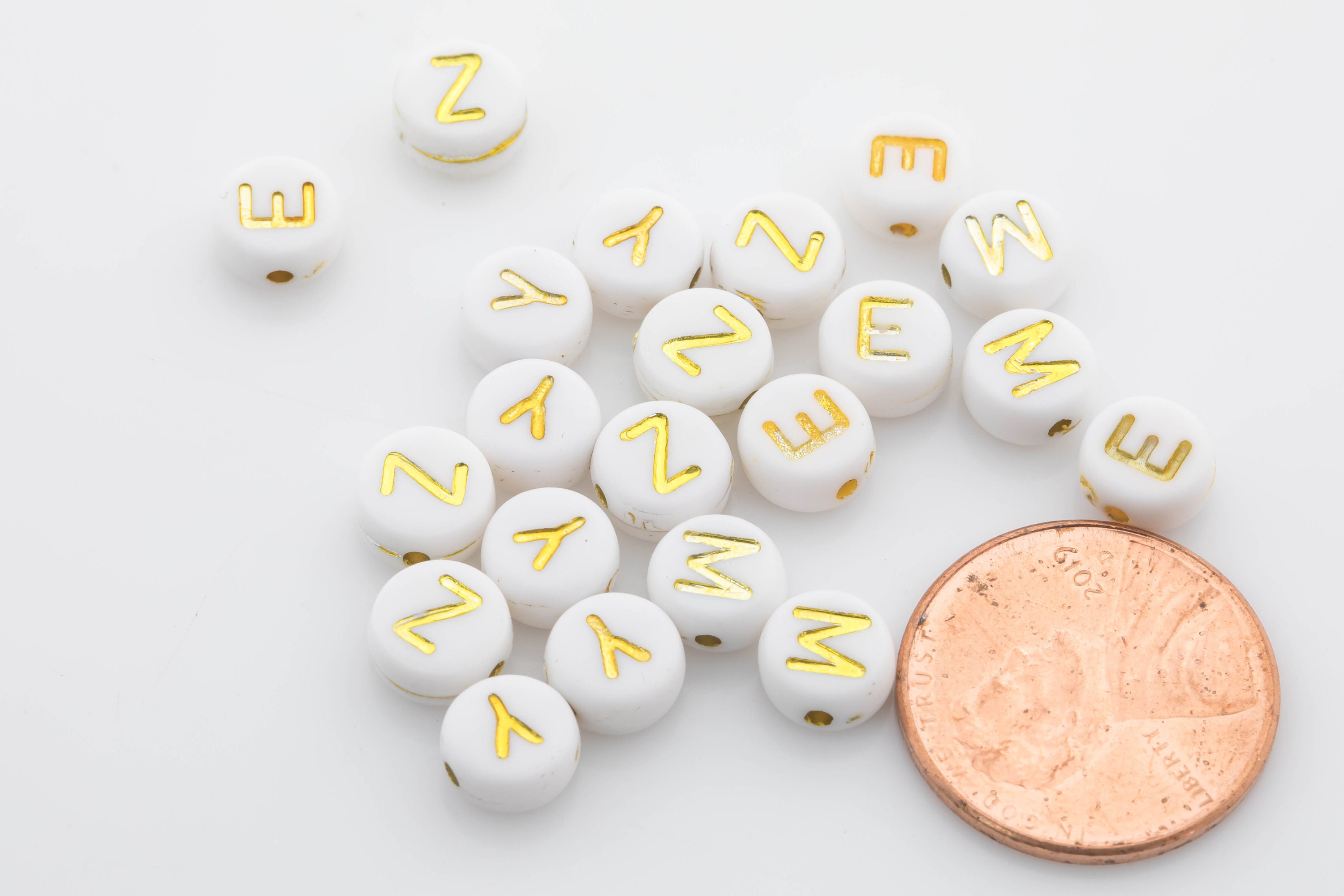 7mm Gold Lettering White Alphabet Beads Name Beads Letter | Etsy