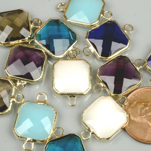 Gold Bezel Crystal Teardrop Square 2 pcs-12mm
