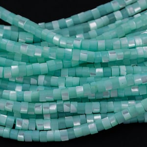 Light Teal Aqua Pastel Mother of Pearl 3-4mm Heishi Beads 15.5" Strand Shell Beads
