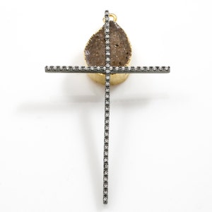 Long Skinny Cross CZ Pave Pendant - Gold, silver, gunmetal