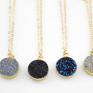 Mystic Druzy Coin Shaped wrapped in Gold! 12mm Charm- High Quality- Extra Sparkly- 3 Colors