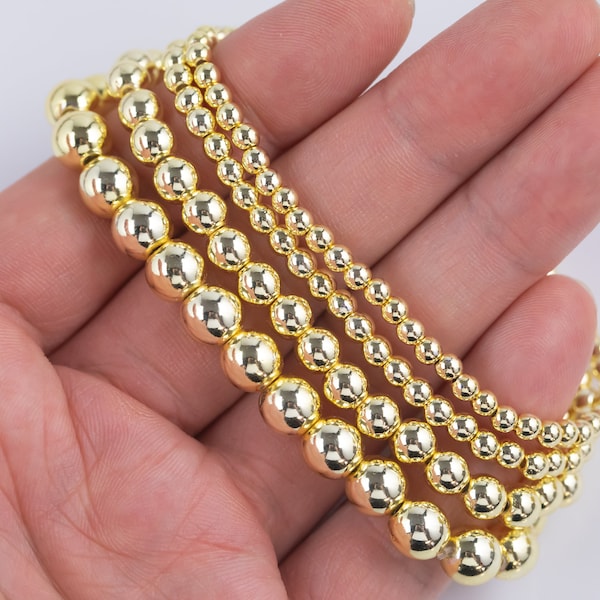 14k Dainty Regular Gold Hematite Bracelet | Gold Bead Bracelet | Gold Ball Bracelet | Gold Hematite Beaded Bracelet