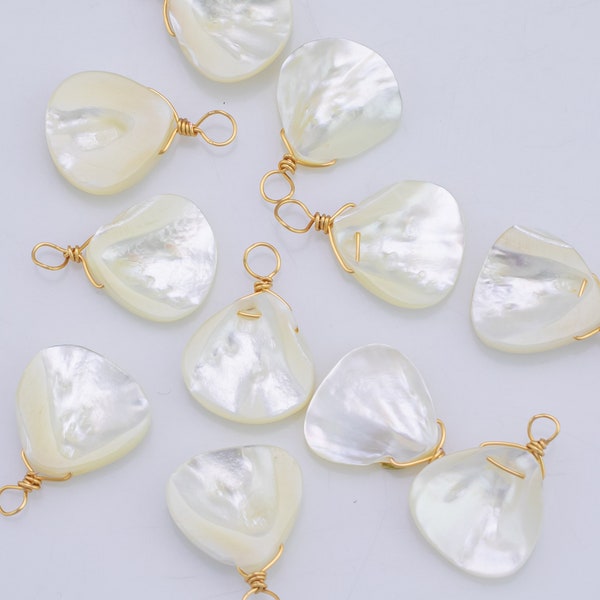 USA Gold Filled Shell Charms Mother of Pearl 1420 Gold Filled Made in USA! Drop Pendant Handmade Approx- 16mm Gold Filled Wire Made in USA