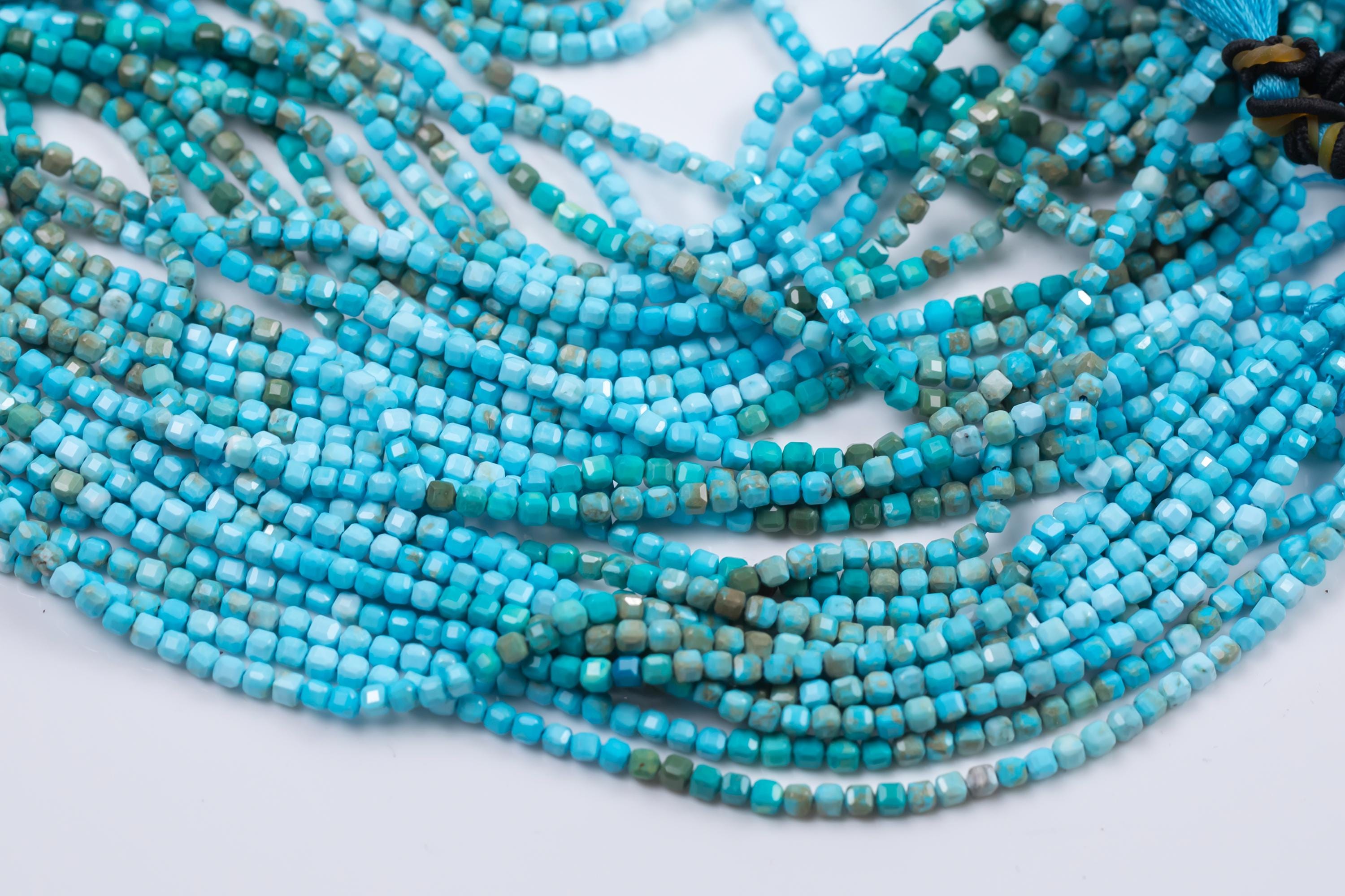 Turquoise Faceted Cube Beads Size 3mm 15.5