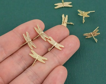 Gold plated alloy earring post Dragonfly  -Alloy earring charms- earring connector - earring findings jewelry supply