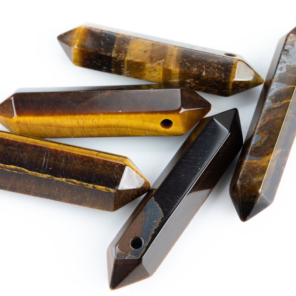 1 Pc Tiger Eye-  NATURAL Double Pointed Top Drilled---Perfect for Jewelry--- Average size 35-50mm