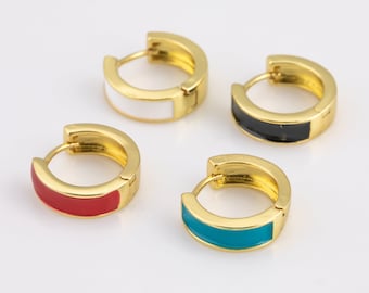 Colorful Enamel Huggie Hoop Enamel Earring - 12mm- 4mm thick Huggies