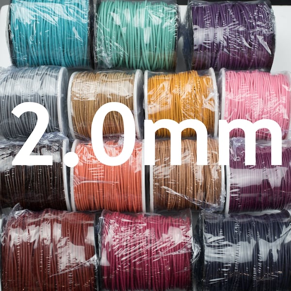 Distressed Leather Cord, Round 2.0mm 2mm - Natural Colored Leather Cord, Distressed, Natural Dye Leather Cord