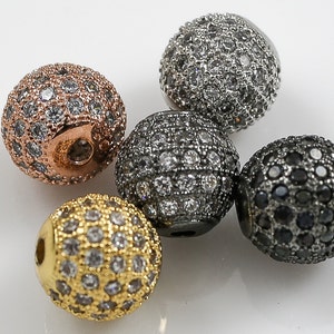 CZ Micro Pave Round Ball Bead, Cubic Zirconia Pave Beads, Rhodium Gunmetal Gold Silver Shamballa Ball beads CZ Space Beads 6mm 8mm 10mm 12mm