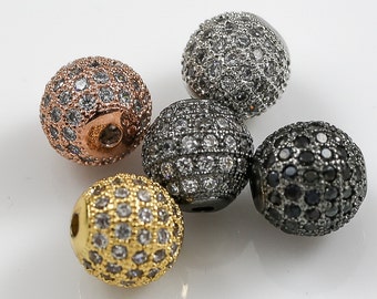 CZ Micro Pave Round Ball Bead, Cubic Zirconia Pave Beads, Rhodium Gunmetal Gold Silver Shamballa Ball beads CZ Space Beads 6mm 8mm 10mm 12mm