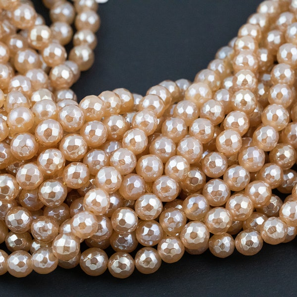 Natural Mystic Champagne Tan Agate, Faceted Round sizes 4mm, 6mm, 8mm, 10mm, 12mm- Full 16 inch strand Gemstone Beads