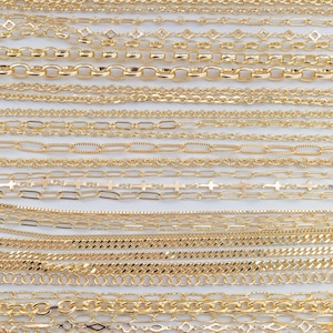 14k Gold PVD Plated Chain Large Assortment - Tarnish Resistant Popular Style - Sold by the yard