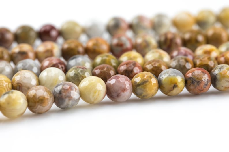 6mm 8mm Natural Mexican Crazy Laced Agate Faceted Round 4mm 10mm 14mm -Full Strand 15.5 inch Strand Gemstone Beads 12mm
