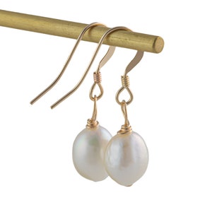 Gold Filled 14/20 Gold Filled- USA Handmade- Fresh Water Pearl Earring- Dainty Dangle Earrings-Perfect Gift- 30mm