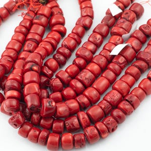 Perline di corallo rosso di bambù naturale a forma di barile. Perline di pietre preziose di grandi dimensioni, 18 mm, filo da 15,5 pollici - Perline per matrimonio nigeriano