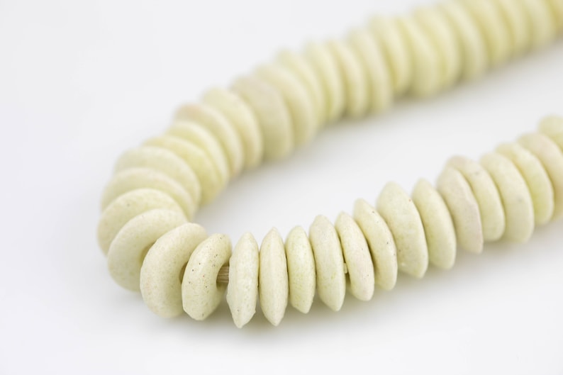 Made in Ghana Africa Approx 134 beads 14mm Off White Ashanti Glass Saucer Beads Ashanti Glass Beads Handmade Ghanaian Trade Beads