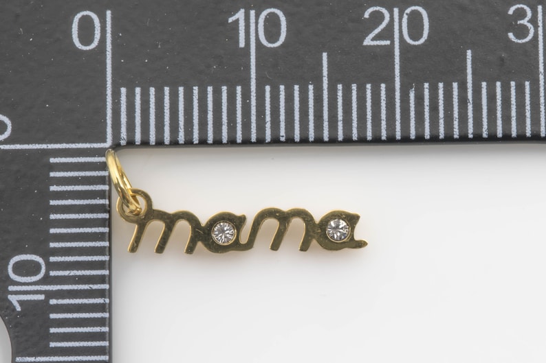 3x17mm 2 PIECES 2pc 18kt gold Filled Mama Micro Pave Charm for Mother day Gift Bracelet Necklace Earring Component