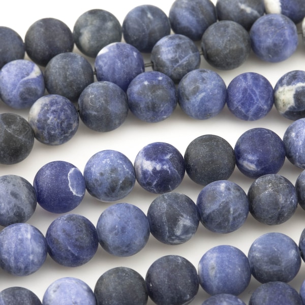 Sodalita azul oscuro natural, alta calidad en redondo mate- 6 mm, 8 mm, 10 mm, 12 mm- hebra completa de 15,5 pulgadas AAA calidad AAA calidad piedras preciosas cuentas