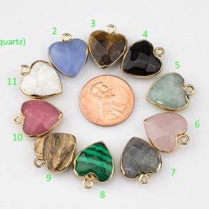 Gemstone Hearts Charm Pendant with Electroplated Gold Cap- Heart-14mm-1 pc per order