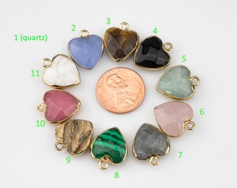 Gemstone Hearts Charm Pendant with Electroplated Gold Cap- Heart-14mm-1 pc per order